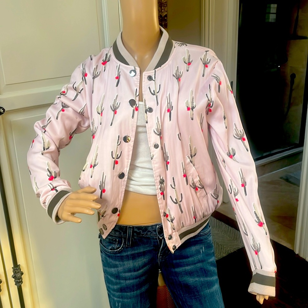 Silky bomber jacket with cactus print, like new